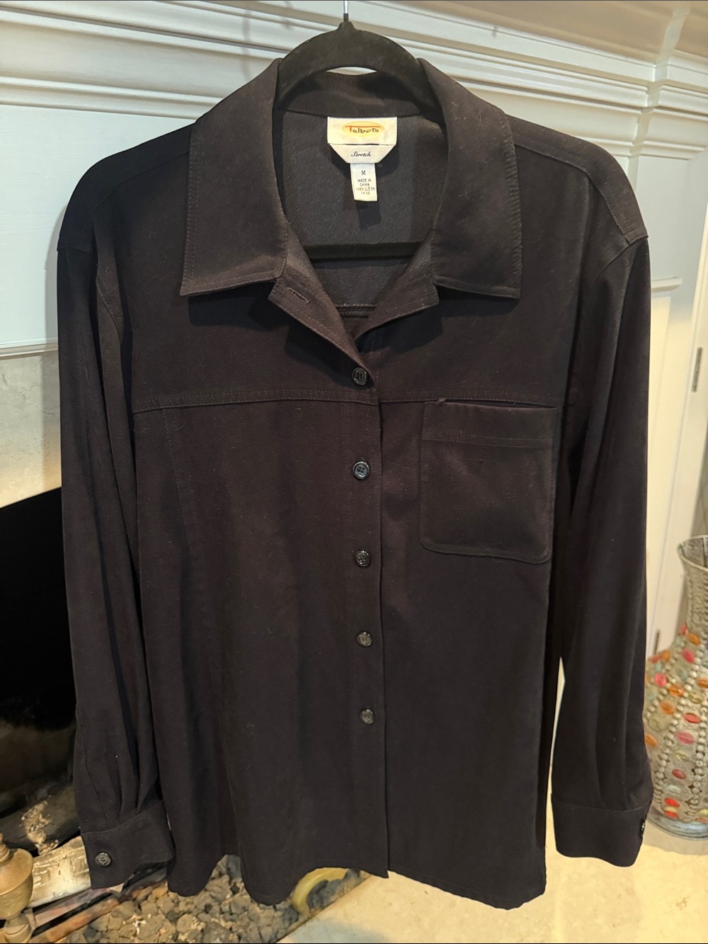 Talbots Black Casual Button-Down Faux Suede Shirt size medium